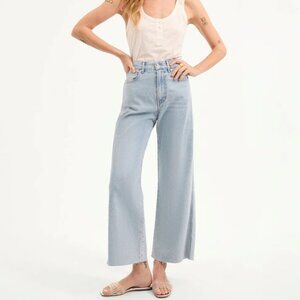 Veronica Beard Taylor Wide Leg High Waist Raw Hem Jean Pale Stone 27